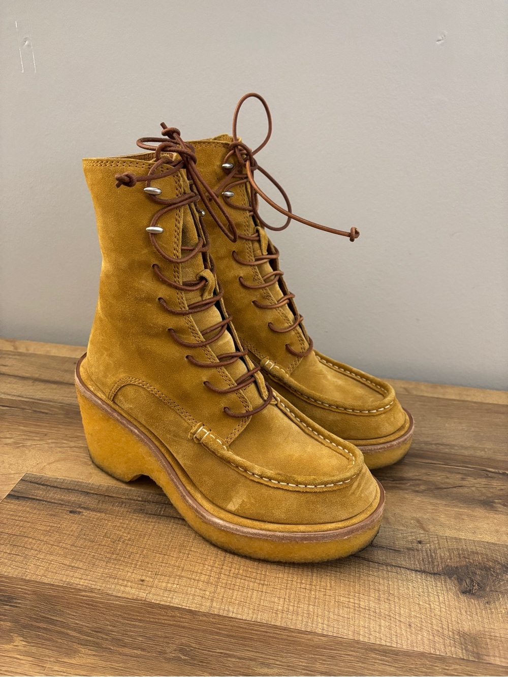 Rag & Bone Scout Suede Lace-Up Platform Boots Tan Women’s